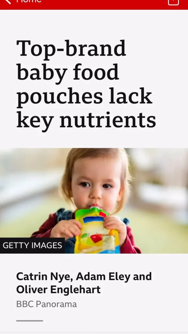 BABY FOOD POUCHES IN THE NEWS… 👶 

You may have seen this article in the news today about baby food pouches… 

Please don’t panic if you do use food pouches occasionally - this is NOT about shaming or scaring parents. It is about holding manufacturers accountable for the nutritional content of their products. 

Six brands of baby food pouches were tested in a laboratory for iron and vitamin C levels. They found that all were low in iron (the highest was a brand with 1mg of iron as the pouch contained red lentils) and low in vitamin C, except when vitamin C was added back into the pouch. The results are really interesting and something I’ve suspected for a very long time…

As you probably know already, iron is a key nutrient for babies as it is important for growth, brain development and a healthy immune system. Babies need just under 8mg of iron from 7 months of age as the iron stores they were born with are running low by this point, so we need to provide iron rich foods to babies when starting solid foods. 

TAKE HOME MESSAGES
- If you use pouches occasionally for convenience when out and about that is fine 
- If you rely on pouches for most of your baby’s meals, they are unlikely to be providing them with enough of the key nutrients such as iron 
- Try using the savoury pouches as a sauce and add to an iron rich food such as lentil or chickpea pasta 

Any questions or thoughts, let me know in the comments ⬇️ 

Much love,
Paula x 💚🌱
